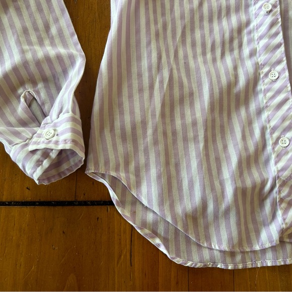 VINTAGE womans size small button down blouse purple & white - Picture 4 of 6